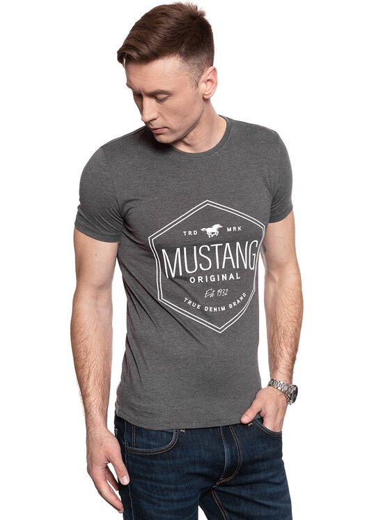Mustang Mustang T-Shirt AARON C PRINT Szary Slim Fit