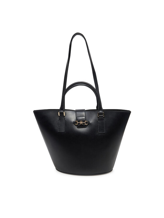 Tommy Hilfiger Geantă Heritage Leather Tote AW0AW17209 Negru