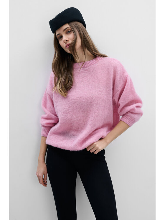 Fobya Fobya Sweter F2113 Różowy Basic Fit