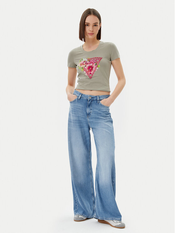 Guess Guess Tricou W5GI10 J1314 Verde Slim Fit