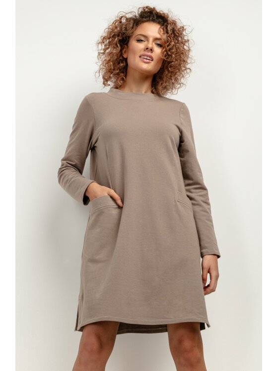 Tessita Tessita Sukienka dzianinowa T412/6/XS-S Brązowy Relaxed Fit