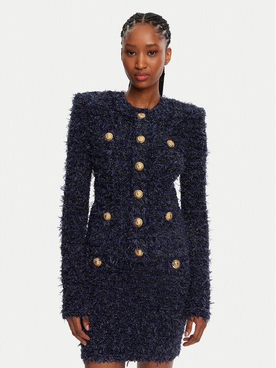 Balmain Balmain Kardigán DF0SK249KH74 Sötétkék Regular Fit