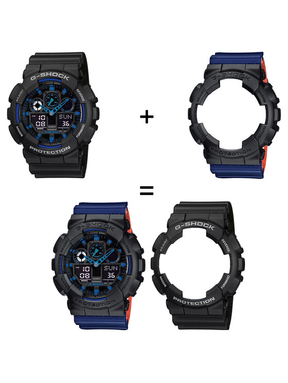 Casio Casio Zegarek SET GA-100-1A2ER + BEZEL 10358741 + PASEK 10527467 Niebieski
