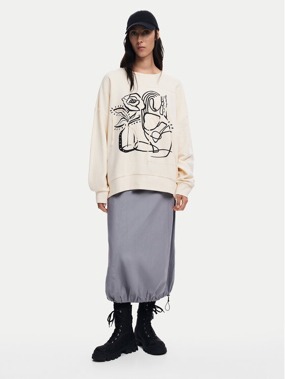 Desigual Desigual Суитшърт Patch 24WWSK06 Екрю Oversize