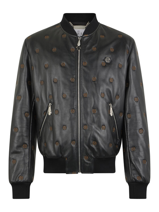 PHILIPP PLEIN PHILIPP PLEIN Kurtka skórzana 29687 Czarny Regular Fit