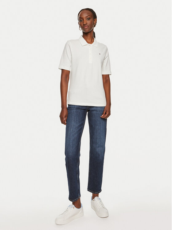 Tommy Hilfiger Tommy Hilfiger Тениска с яка и копчета 1985 WW0WW43224 Екрю Regular Fit