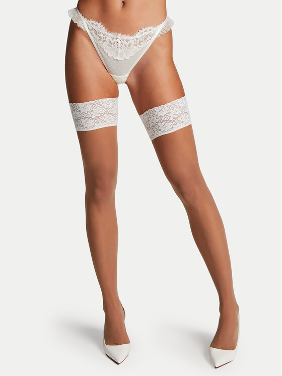 Hunkemöller Augšstilba zeķes Stay Up 205911 Balts