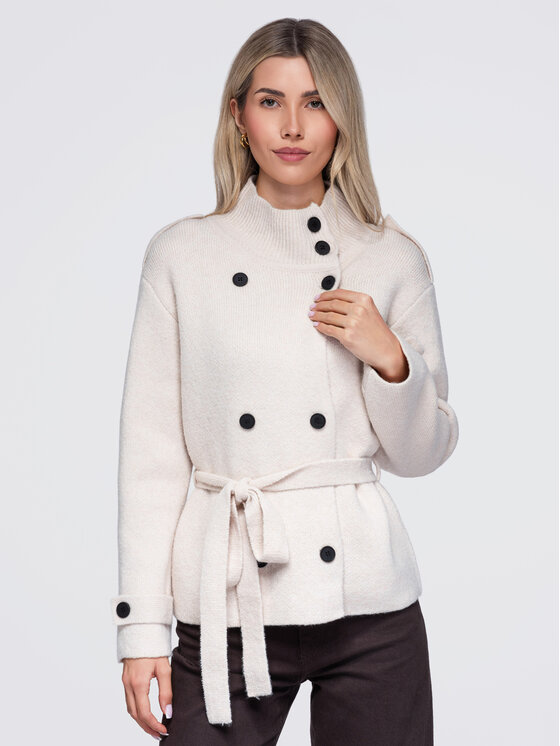 Ombre Ombre Sweter OW-SW-E0018 Beżowy Regular Fit