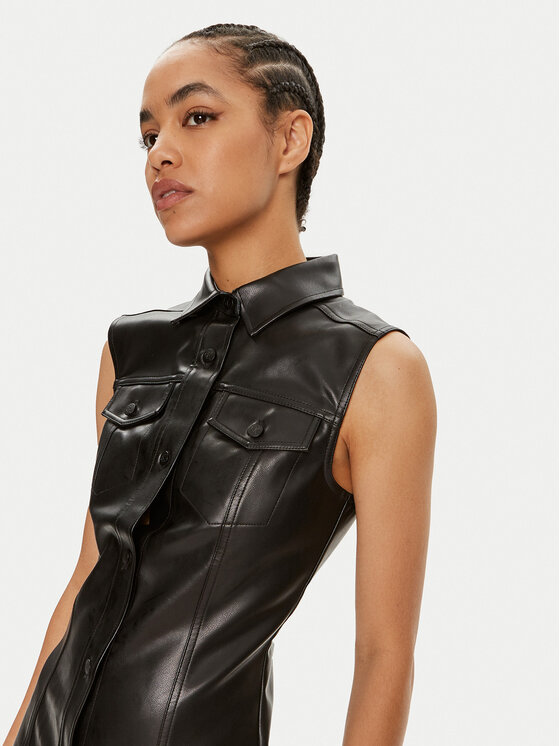 Calvin Klein Jeans Calvin Klein Jeans Šaty z imitace kůže J20J223542 Černá Regular Fit