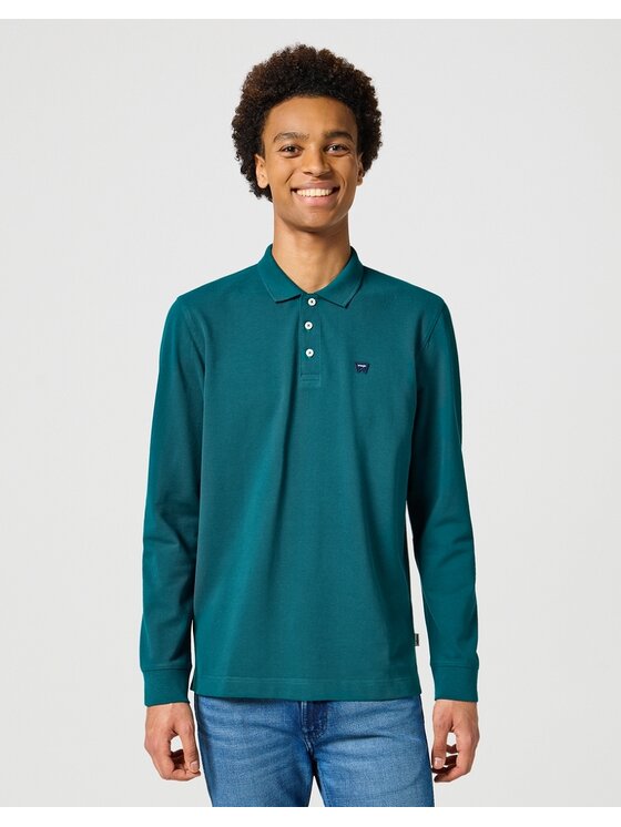 Wrangler Wrangler T-Shirt LS POLO Zielony Regular Fit
