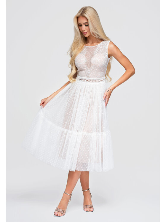 Ombre Ombre Sukienka wieczorowa LA-OM-DLR401 Biały Slim Fit
