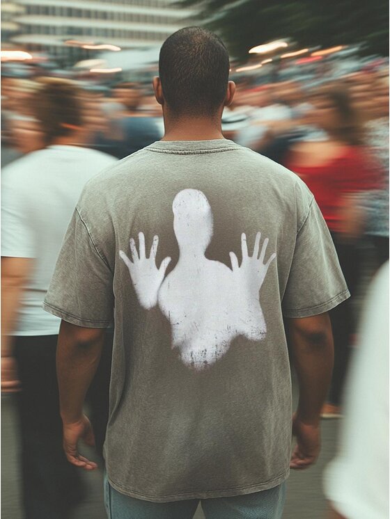 MyStars MyStars T-Shirt Koszulka Z Krótkim Rękawem Oversize Męska Sprana Khaki MyStars Creepy M Khaki Oversize