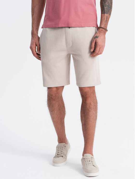 Ombre Ombre Šortky z materiálu OM-SRBS-0139 Béžová Regular Fit