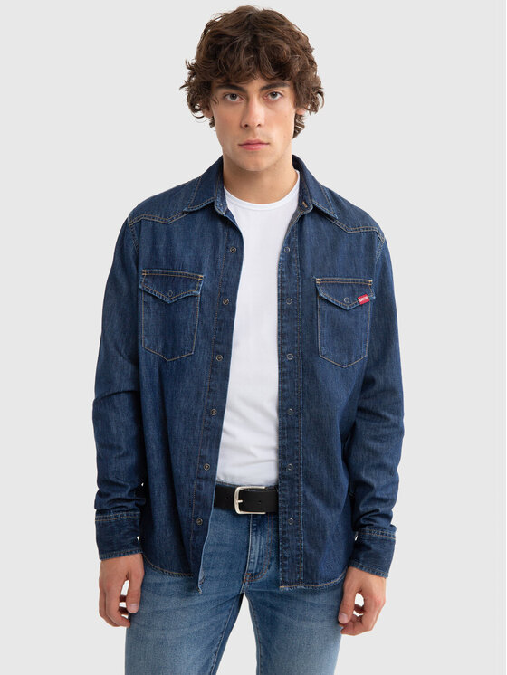 BIG STAR BIG STAR Koszula jeansowa CHUCK_761 Granatowy Basic Fit