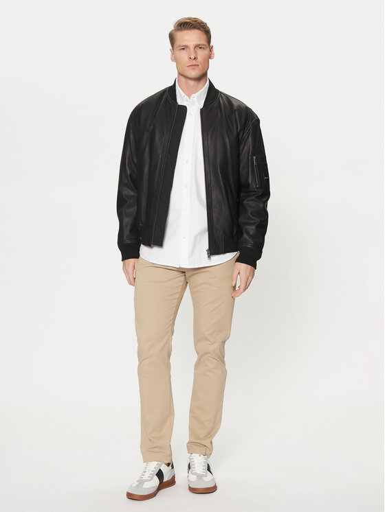 BOSS Geacă de piele Juge 50522223 Negru Relaxed Fit | Modivo.ro
