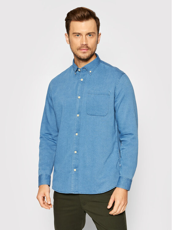 Selected Homme cămașă de blugi Rick 16077358 Albastru Regular Fit