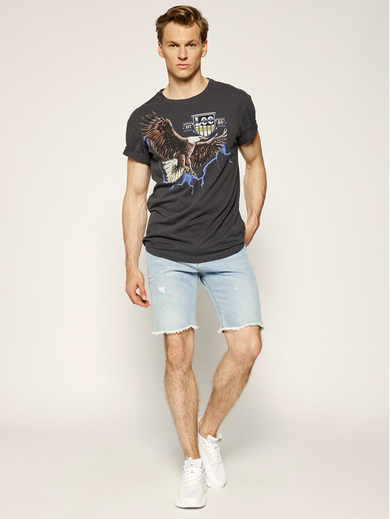 Lee Lee T-Shirt Biker Tee L60CFEON 112113283 Czarny Relaxed Fit