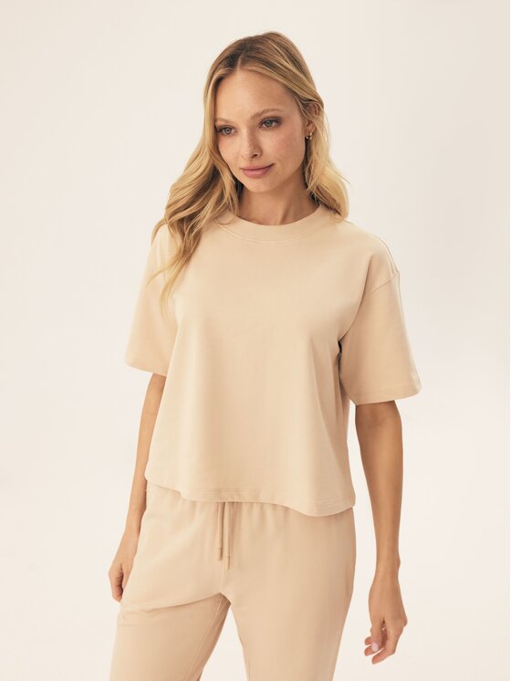 Esotiq Esotiq T-Shirt 42568 Beżowy Regular Fit
