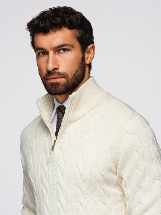 Ombre Ombre Sweter OM-SWZS-0138 Kremowy Regular Fit