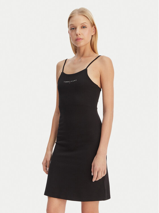 Tommy Jeans Rochie de zi Linear DW0DW22338 Negru Slim Fit