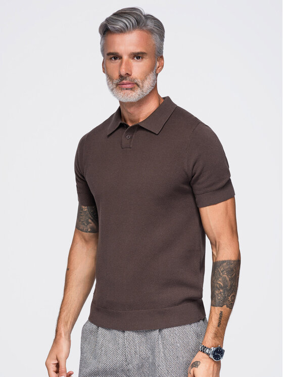 Ombre Ombre Polo OM-POSS-0178 Brązowy ciemny Regular Fit