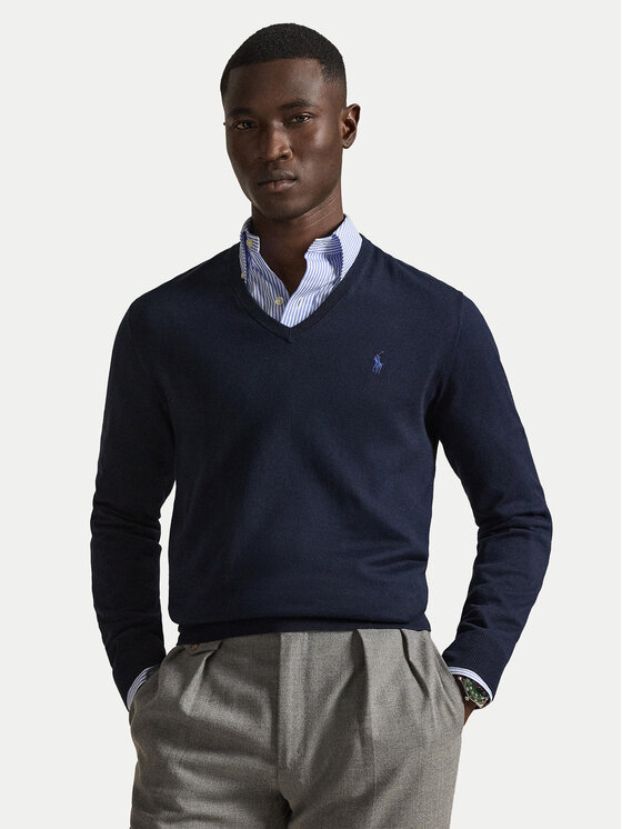 Polo Ralph Lauren Polo Ralph Lauren Sveter Ls Sf Vn Pp 710670789004 Tmavomodrá Slim Fit