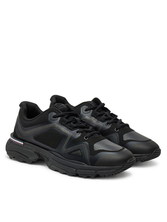 Tommy Hilfiger Tommy Hilfiger Laisvalaikio batai M Runner Tech Knit Lth Mix FM0FM05344 Juoda