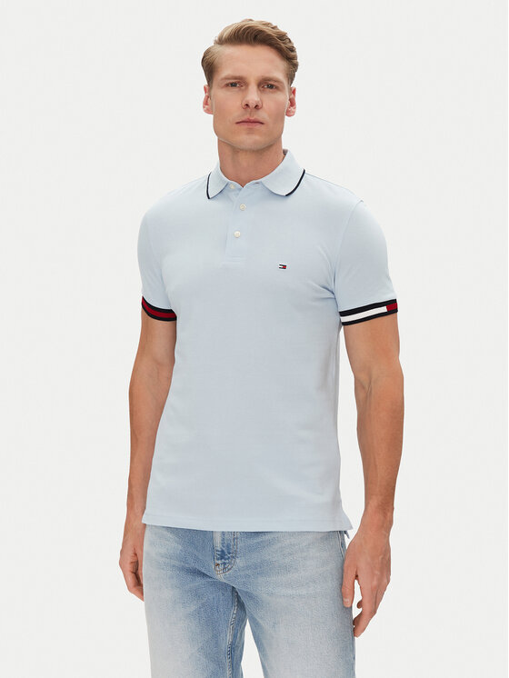 Tommy Hilfiger Tommy Hilfiger Polokošile Flag Cuff MW0MW38458 Světle modrá Slim Fit
