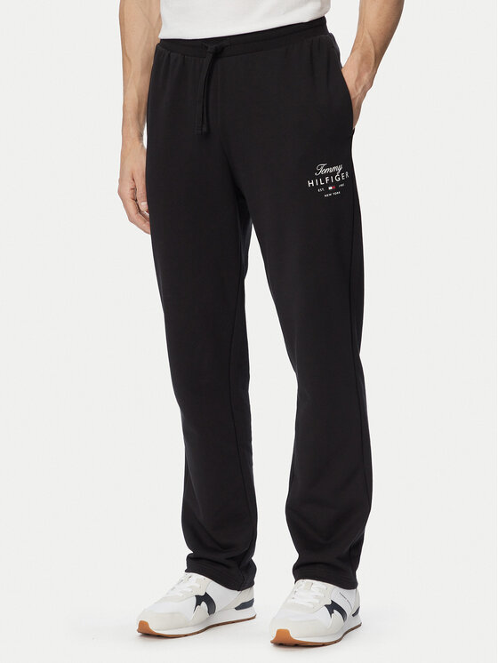Tommy Hilfiger Pantaloni trening Script Stack MW0MW44332 Negru Regular Fit