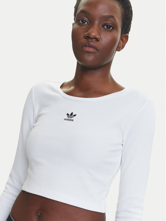 adidas adidas Bluză Essentials Ribbed JC9011 Alb Slim Fit