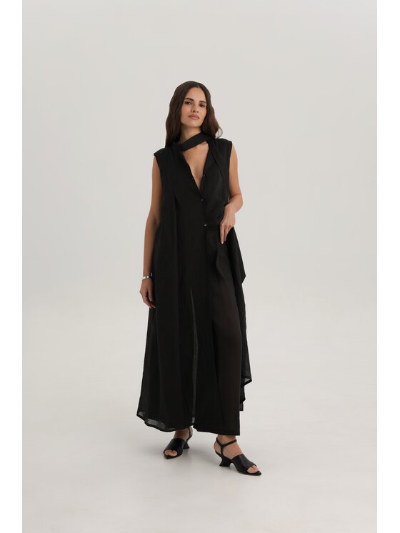 Deni Cler Milano Deni Cler Milano Sukienka letnia W-DC-3016-F2-C9-90-1 Czarny Loose Fit