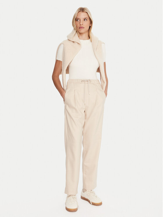 Marella Marella Kalhoty z materiálu Nyssa 2523136025 Béžová Regular Fit