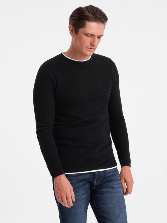 Ombre Ombre Sweter OM-SWSW-0103 Czarny Classic Fit