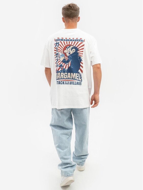 Smerfy Smerfy T-Shirt Koszulka Z Krótkim Rękawem Oversize Męska Biała Smerfy Gargamel Episode XL Biały Oversize