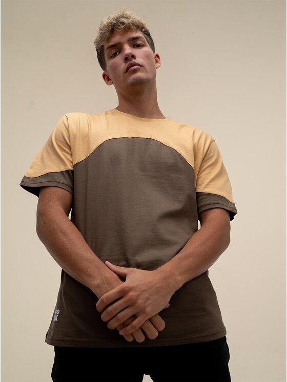 Good Luck Good Luck T-Shirt Koszulka Shoulder Pad dwukolorowa kawa mocha M Brązowy Regular Fit