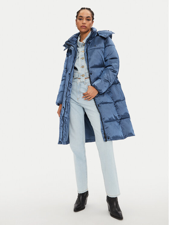 Calvin Klein Jeans Zimní bunda Shiny Monologo J20J224617 Modrá