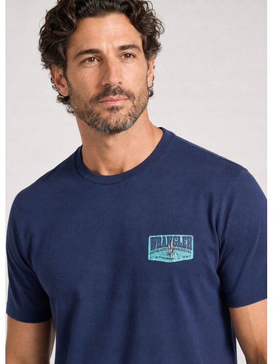 Wrangler Wrangler T-Shirt Small Graphic Tee Niebieski Regular Fit