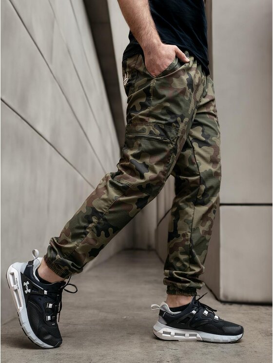 Jigga Wear Jigga Wear Joggery Spodnie Materiałowe Jogger Bojówki Ze Ściągaczem Zielone Camo Jigga Wear Crown Ripstop Cargo 4XL Zielony Regular Fit