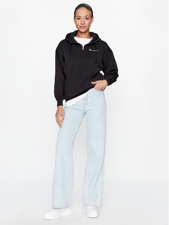 Champion Champion Μπλούζα Hooded Half Zip Sweatshirt 116581 Μαύρο Oversize