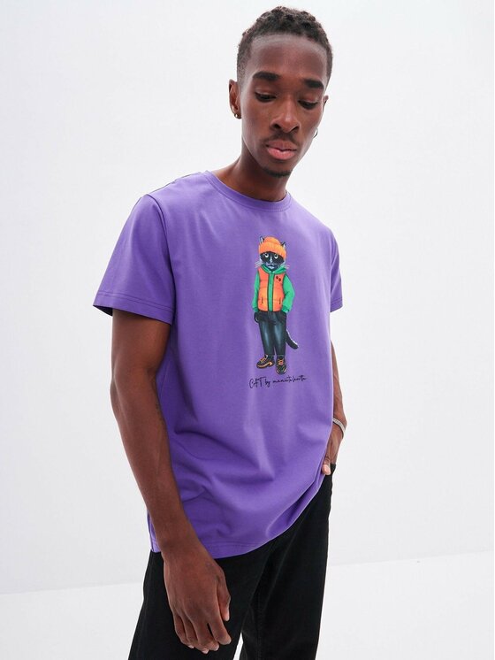 CAT by maniita lacitta CAT by maniita lacitta T-Shirt Printed men's t-shirt with CAT Fioletowy Regular Fit