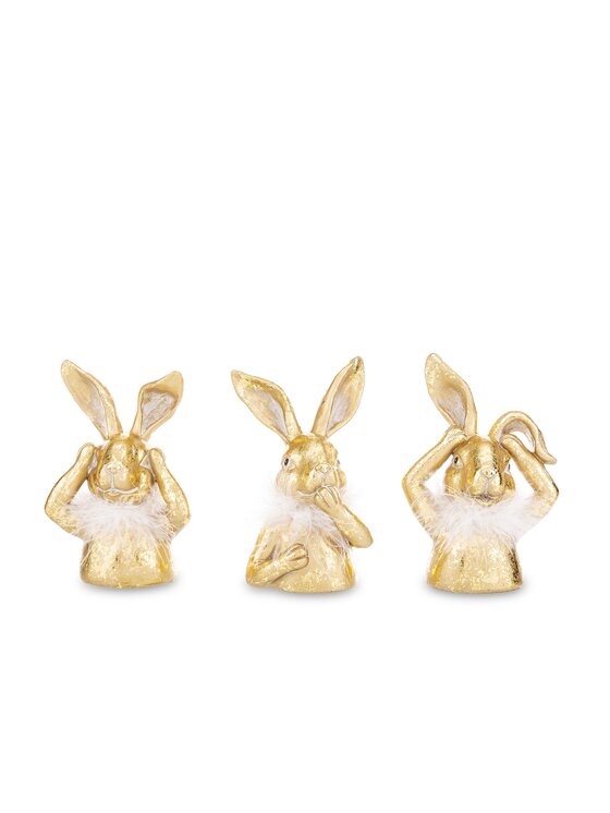 MIAhome MIAhome Figurka Dekoracja 3 złote króliki - nie widzę, nie słyszę, nie mówię 16,5x10x6 cm Złoty