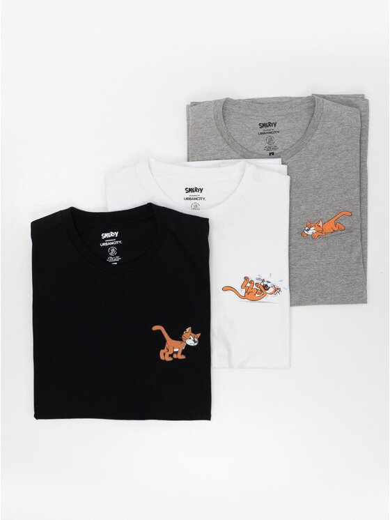 Smerfy Smerfy Komplet t-shirtów Zestaw 3 T-Shirtów Męskich Czarna / Biała / Szara Smerfy Azrael kot klakier L Czarny Regular Fit