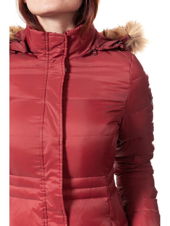 Wrangler Wrangler Kurtka damska LONG PUFFER Czerwony Slim Fit