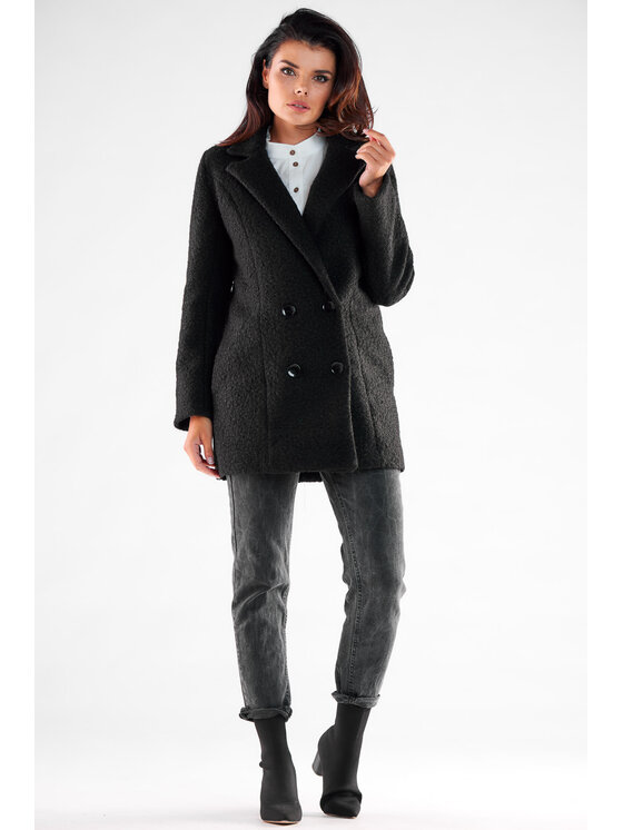 Awama Awama Płaszcz A546 Czarny Basic Fit