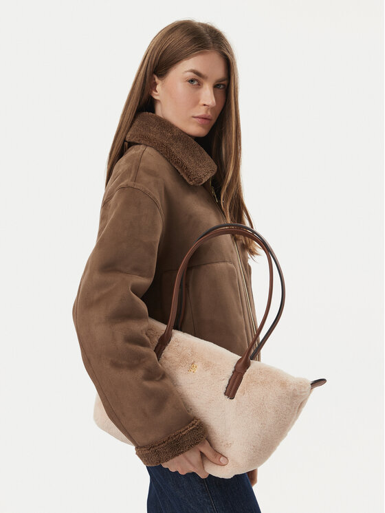 Tommy Hilfiger Tommy Hilfiger Borsetta Popette East West Tote Faux Fur AW0AW19310 Beige chiaro