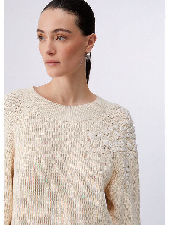 Liu Jo Liu Jo Sweter CA6043MS042C3974 Kremowy Regular Fit