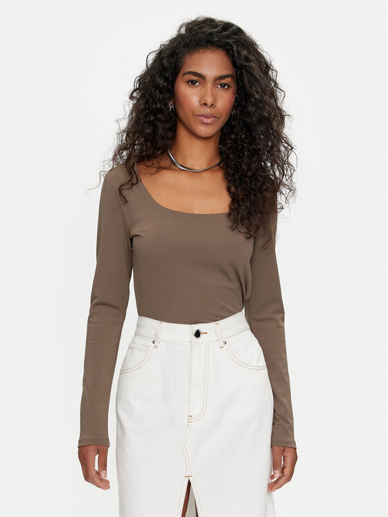 Pieces Pieces Bluza Neja 17151121 Rjava Slim Fit