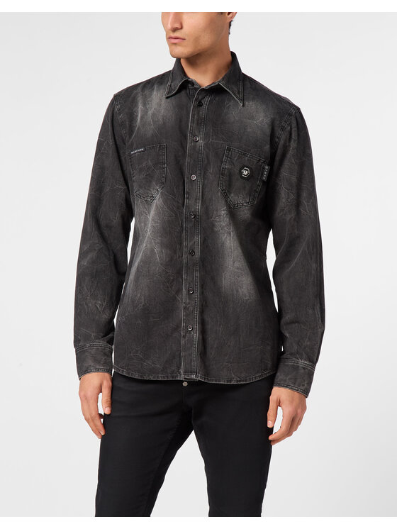 PHILIPP PLEIN PHILIPP PLEIN džínsová košeľa 11611 Sivá Regular Fit