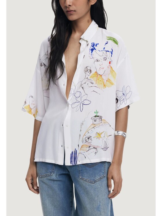 Desigual Desigual Πουκάμισο CAM CRAY Λευκό Casual Fit