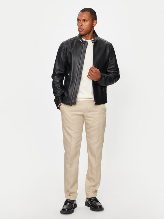 BOSS Boss Kožená bunda Mansell1 50510765 Čierna Regular Fit